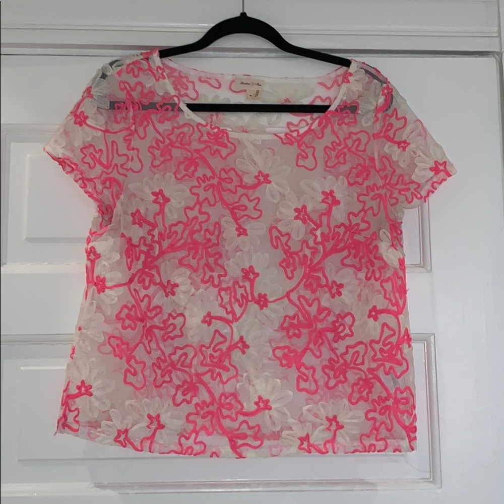 Meadow Rue - sheer embroidered tee - size M